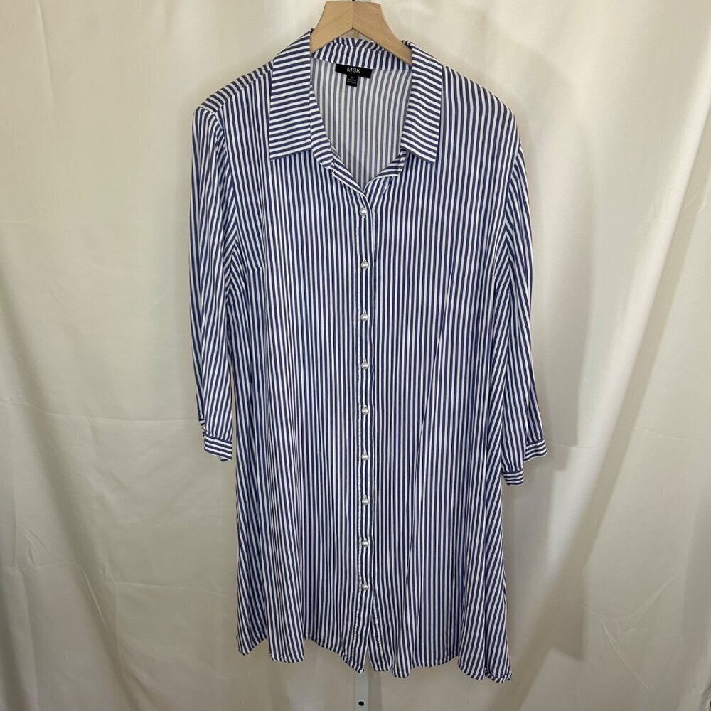 MSK Size XL Striped Blue and White Dress Coverup Beach Resortwear Holiday